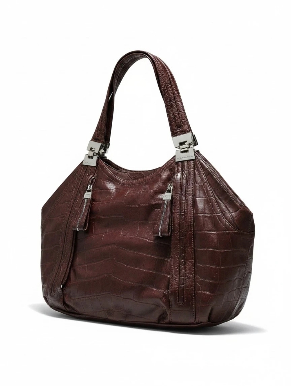 B. Makowsky Vintage Croc-Embossed Shoulder Bag in Deep Brown